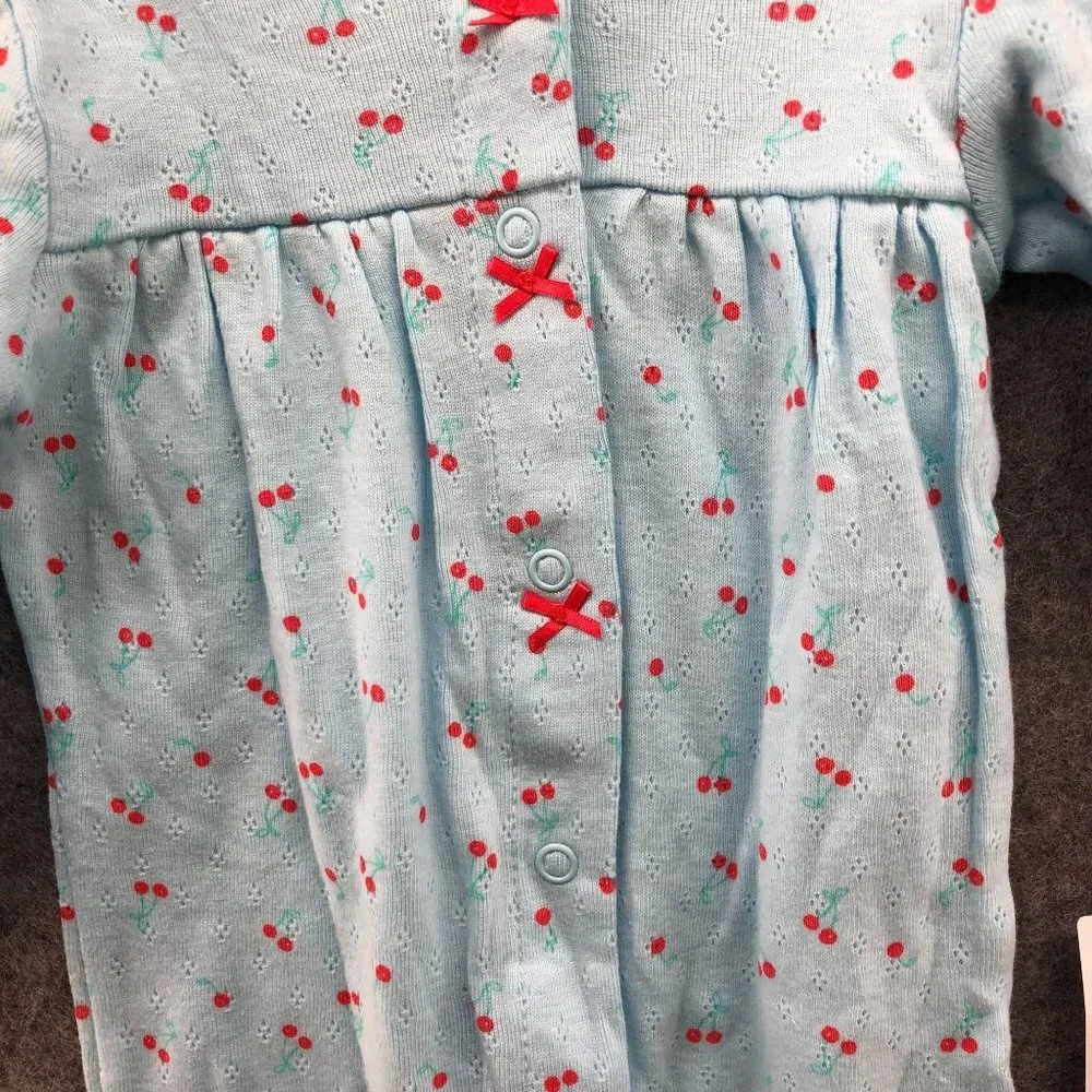 NWT Carter's Baby 6M Footed Pajamas 2 Piece BUNDLE Snap Button Heart Cherry Girl